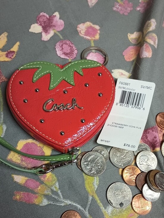 Coach Handbags - Vintage Coach Strawberry Leather Coin Purse Key Ring Bag Charm F60881 Y2K Rare